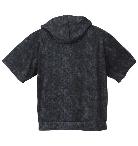 COLLINS メッシュデニム風プリント半袖フルジップパーカー+半袖Tシャツ ブラック×ブラック