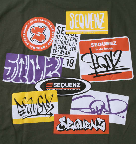 SEQUENZ SQNZタグズ半袖Tシャツ カーキ