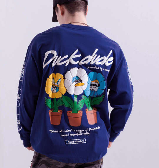 b-one-soul DUCK DUDEクワッキーブロッサム長袖Tシャツ コバルト