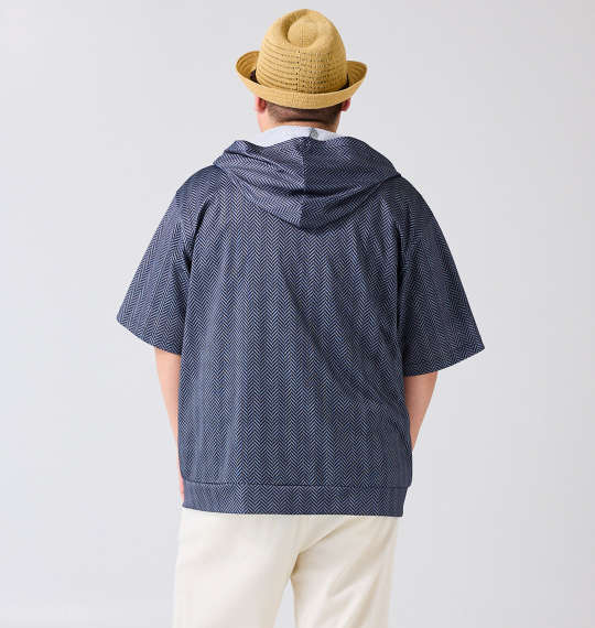 COLLINS メッシュヘリンボーン風プリント半袖フルジップパーカー+半袖Tシャツ グレー系×ブラック