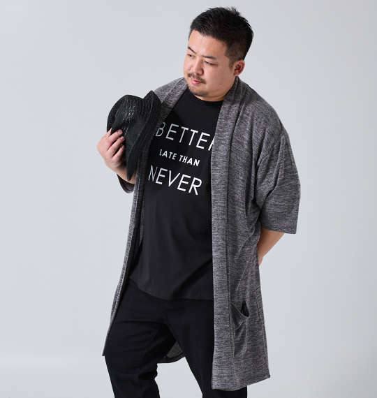 launching pad 甘編み杢天竺五分袖コーディガン+半袖Tシャツ ブラック杢×ブラック