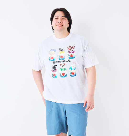 黒柴印和んこ堂 かき氷いろんな犬たち半袖Tシャツ ホワイト
