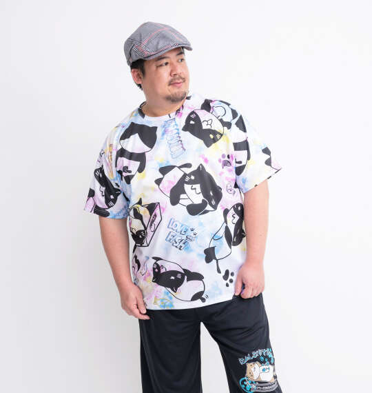 NECOBUCHI-SAN DRYハニカムメッシュ昇華総柄半袖Tシャツ ホワイト