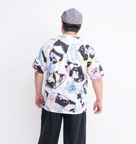NECOBUCHI-SAN DRYハニカムメッシュ昇華総柄半袖Tシャツ ホワイト