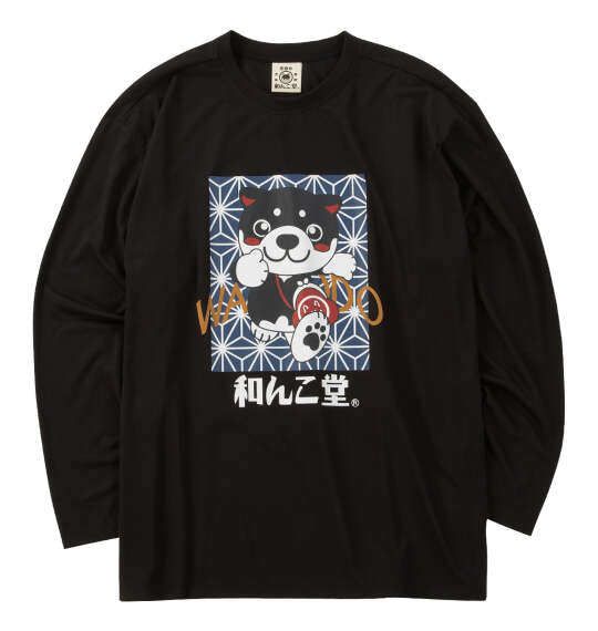 黒柴印和んこ堂 和み柴っこ天竺長袖Tシャツ ブラック