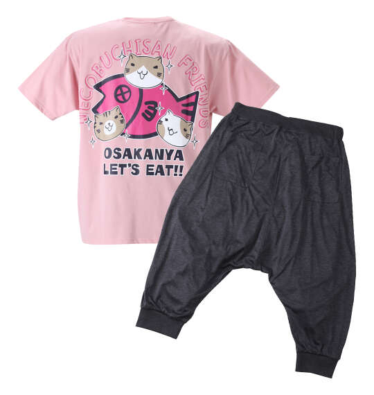NECOBUCHI-SAN 天竺半袖Tシャツ+カチオン七分丈サルエルパンツ ピンク×ブラック杢