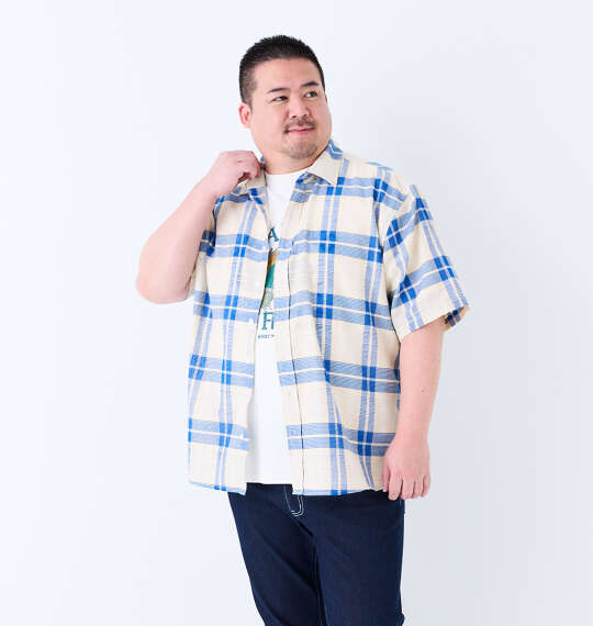 H by FIGER メッシュチェックレギュラー半袖シャツ ベージュ
