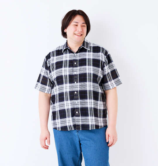 H by FIGER メッシュチェックレギュラー半袖シャツ ブラック