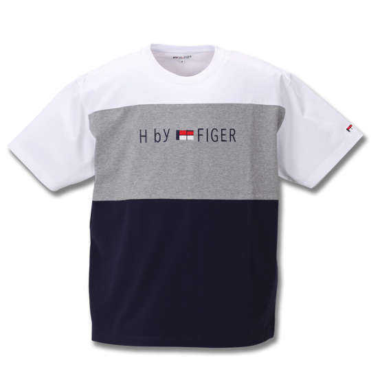 H by FIGER 切替半袖Tシャツ ホワイト×ネイビー