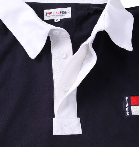 H by FIGER 切替長袖ラガーシャツ ネイビー