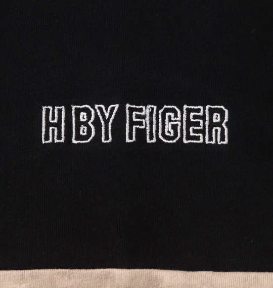 H by FIGER 切替半袖ラガーシャツ ブラック×ベージュ
