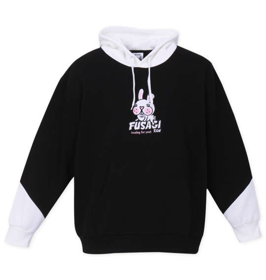 FUSAGIさん 裏起毛切替プルパーカー ブラック×オフホワイト