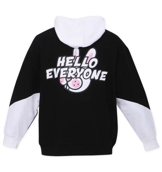 FUSAGIさん 裏起毛切替プルパーカー ブラック×オフホワイト