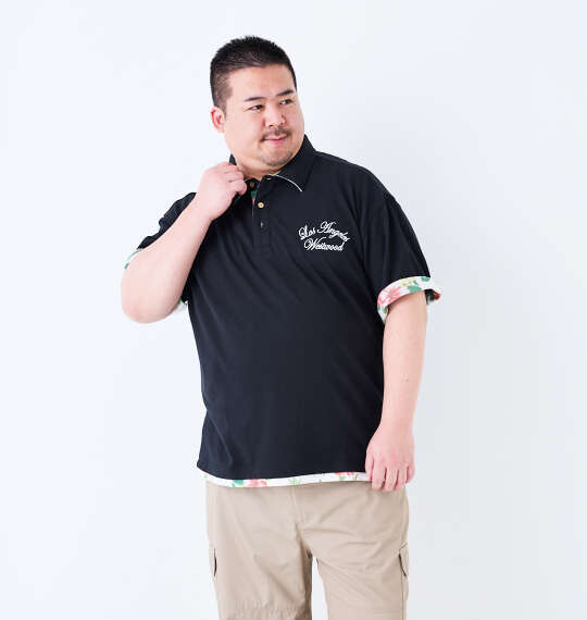 SHELTY 鹿の子ボタニカル昇華プリントフェイクレイヤード半袖ポロシャツ ブラック