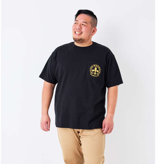 SHELTY 天竺プリントポケット付半袖Tシャツ ブラック×ゴールド