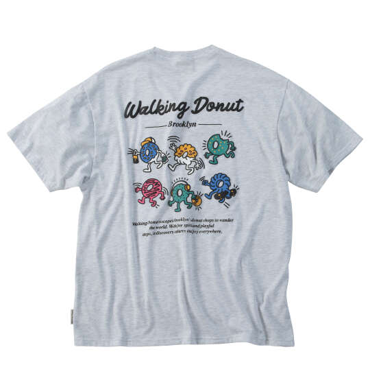 Walking Donut T/C天竺刺繍発泡プリント半袖Tシャツ ホワイト杢