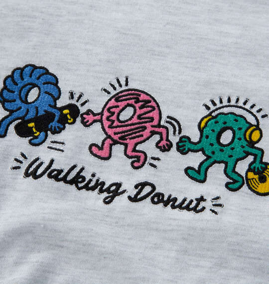 Walking Donut T/C天竺刺繍発泡プリント半袖Tシャツ ホワイト杢