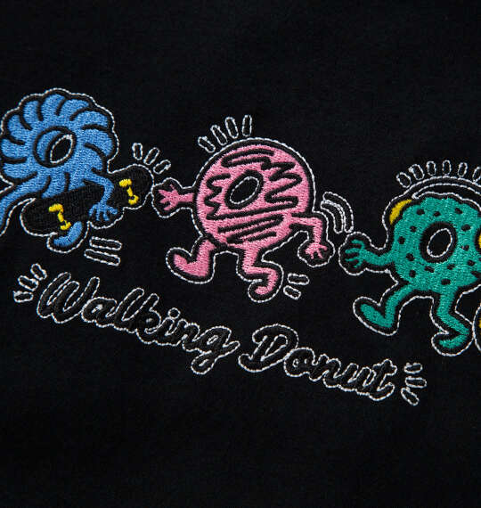 Walking Donut T/C天竺刺繍発泡プリント半袖Tシャツ ブラック