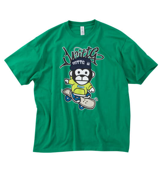 UITTG T/C天竺デニム刺繍ワッペン半袖Tシャツ グリーン