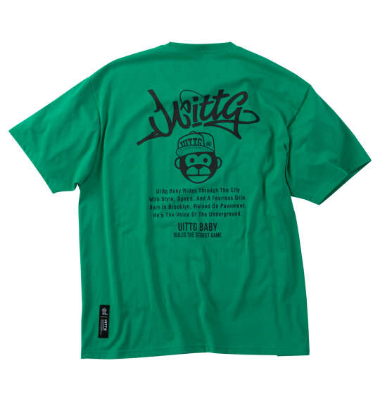 UITTG T/C天竺デニム刺繍ワッペン半袖Tシャツ グリーン