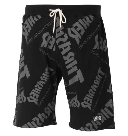 THRASHER ロゴ総柄プリントハーフパンツ ブラック