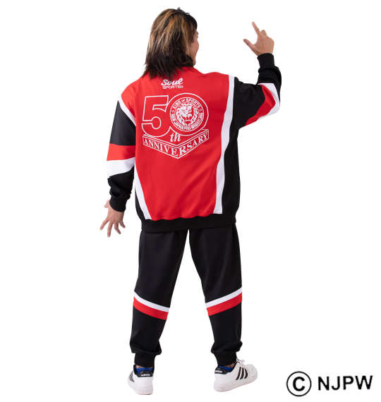 SOUL SPORTS×新日本プロレス 長袖ジャージセット レッド×ブラック