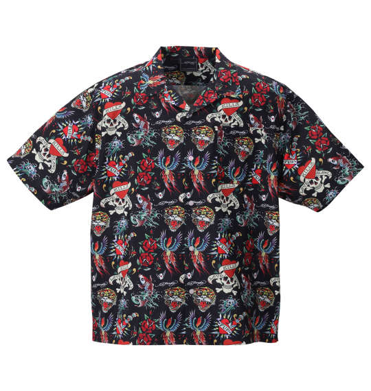 Ed Hardy 昇華プリント接触冷感オープンカラー半袖シャツ ブラック