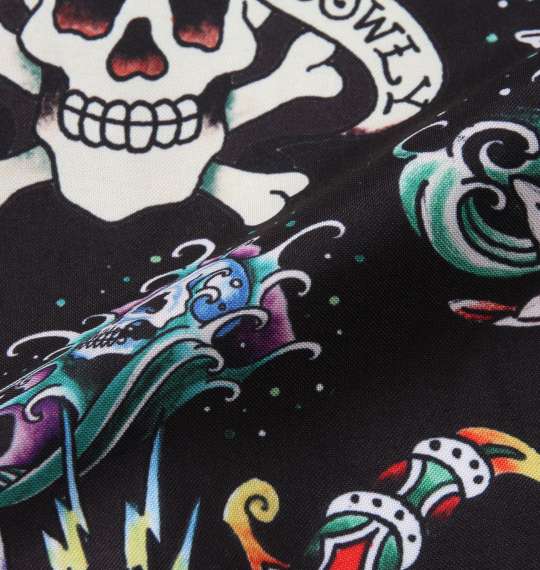 Ed Hardy 昇華プリント接触冷感オープンカラー半袖シャツ ブラック