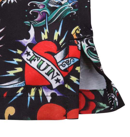 Ed Hardy 昇華プリント接触冷感オープンカラー半袖シャツ ブラック