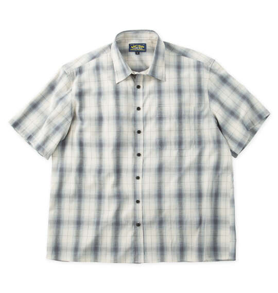 Mc.S.P 麻混ハイブリッドオンブレチェック半袖レギュラーカラーシャツ オフホワイト