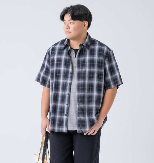 Mc.S.P 麻混ハイブリッドオンブレチェック半袖レギュラーカラーシャツ ブラック