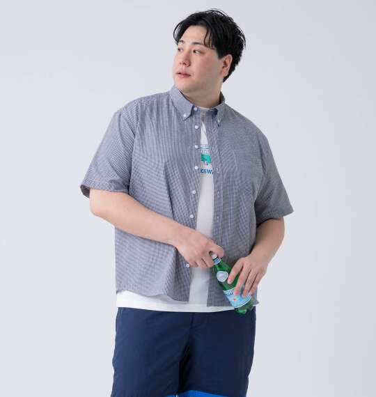 Mc.S.P 吸汗速乾TCシアサッカーギンガムチェックB.D半袖シャツ ネイビー