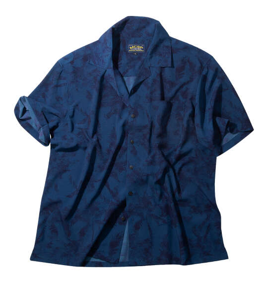 Mc.S.P 総柄プリントオープンカラー半袖シャツ ブルー