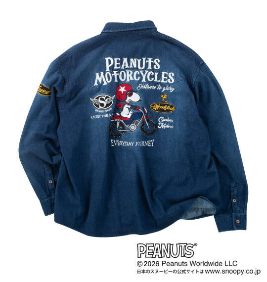 FLAGSTAFF×PEANUTS スヌーピーコラボデニム長袖シャツ ネイビー
