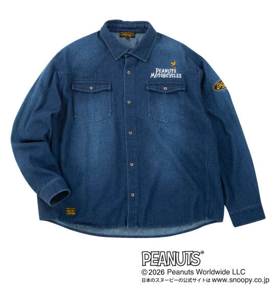FLAGSTAFF×PEANUTS スヌーピーコラボデニム長袖シャツ ネイビー