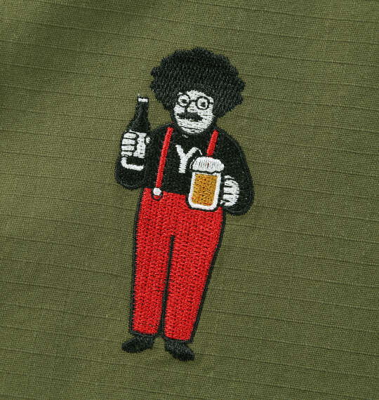 YOIDORE 落書き刺繍長袖シャツ カーキ