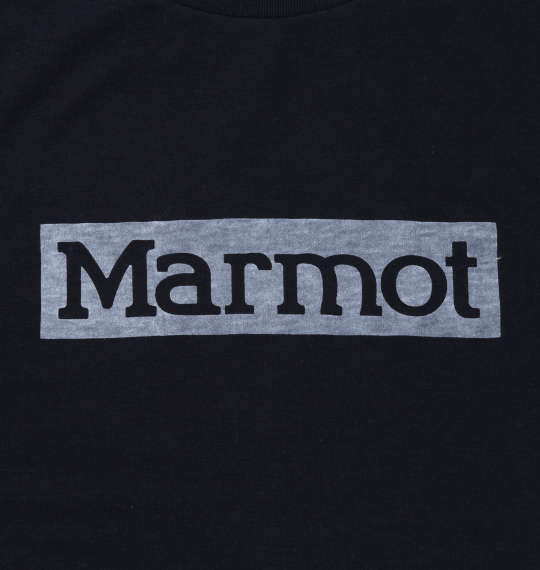 Marmot スクエアロゴ半袖Tシャツ ミッドナイトブルー