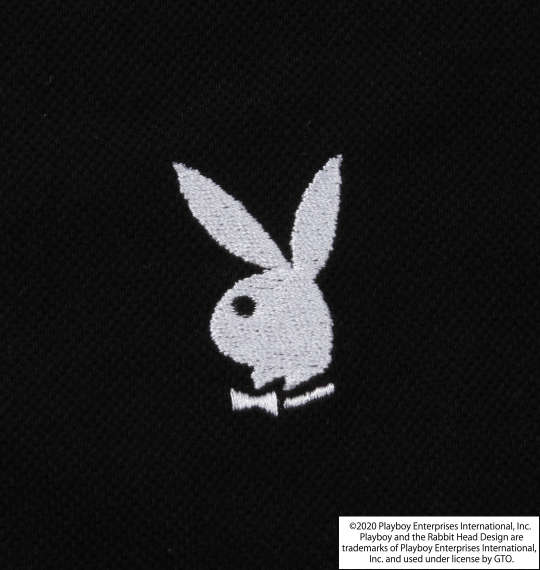 PLAYBOY 鹿の子刺繍プリント半袖ポロシャツ ブラック