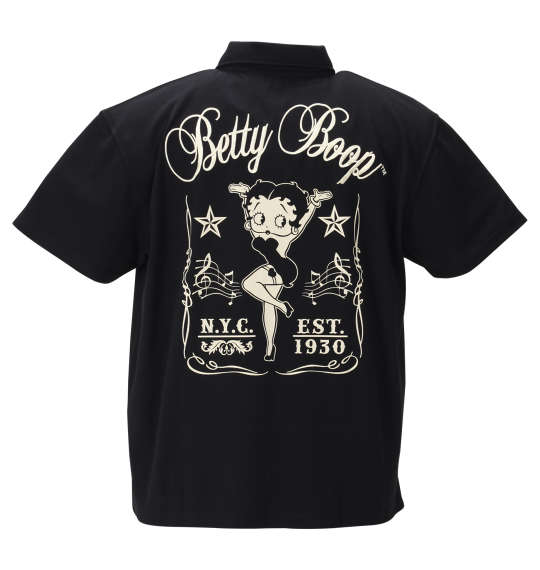 BETTY BOOP 鹿の子刺繍プリント半袖ポロシャツ ブラック