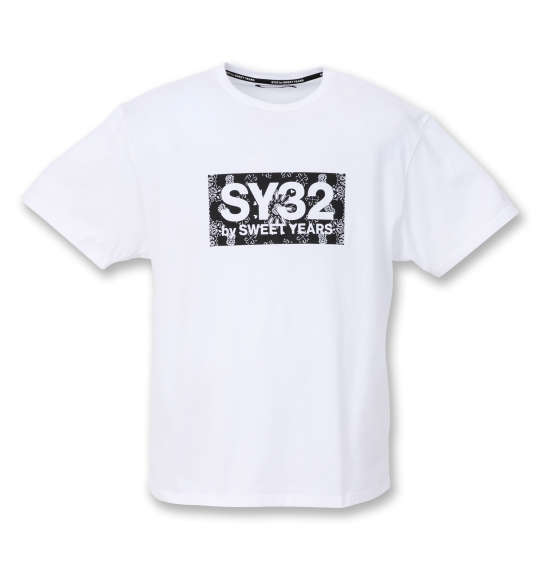 SY32 by SWEET YEARS ペイズリーボックスロゴ半袖Tシャツ ホワイト