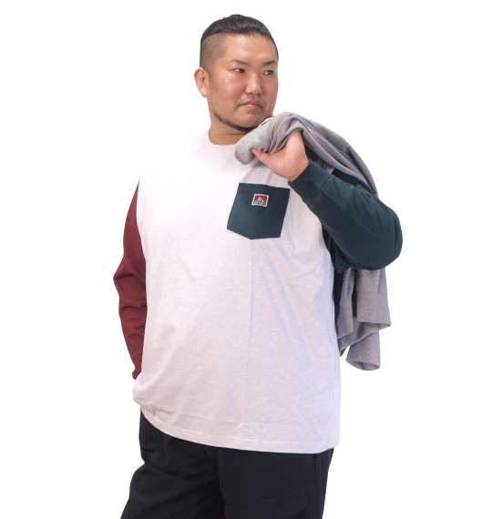 BEN DAVIS ポケット付クレイジー長袖Tシャツ アッシュ