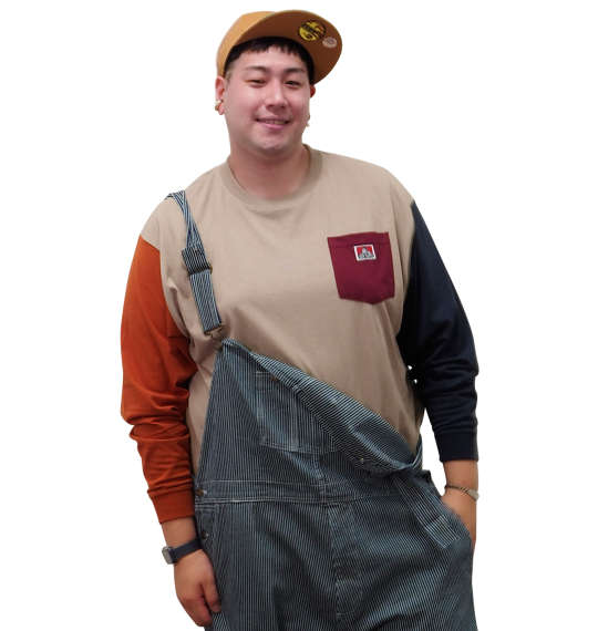 BEN DAVIS ポケット付クレイジー長袖Tシャツ ベージュ