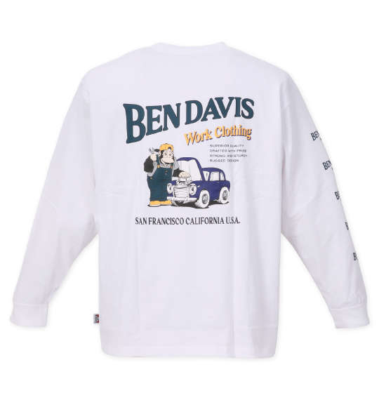 BEN DAVIS カーエンジニアプリント長袖Tシャツ ホワイト