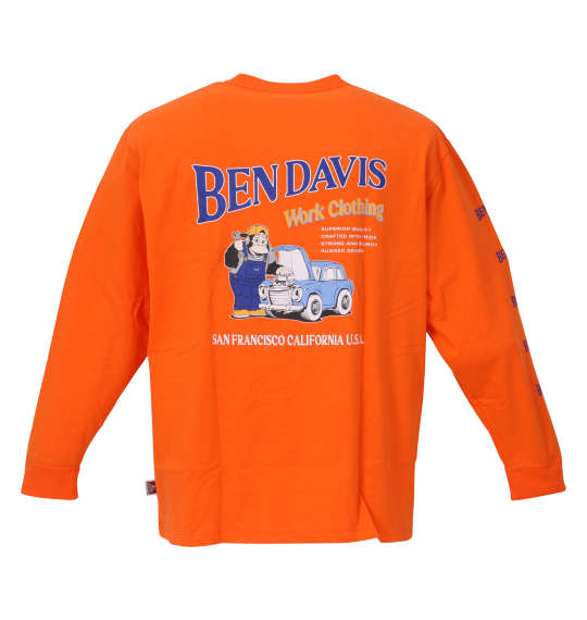 BEN DAVIS カーエンジニアプリント長袖Tシャツ オレンジ