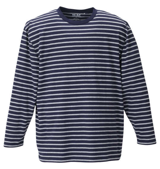 Mc.S.P オーガニックコットンボーダークルーネック長袖Tシャツ ネイビー×グレー杢