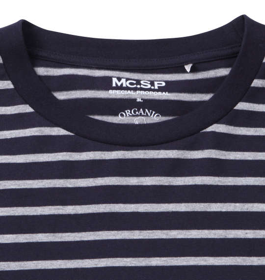 Mc.S.P オーガニックコットンボーダークルーネック長袖Tシャツ ネイビー×グレー杢