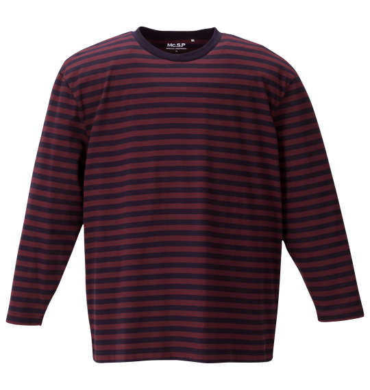 Mc.S.P オーガニックコットンボーダークルーネック長袖Tシャツ エンジ×ネイビー