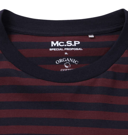Mc.S.P オーガニックコットンボーダークルーネック長袖Tシャツ エンジ×ネイビー