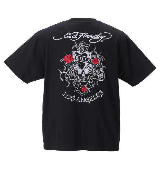 Ed Hardy 刺繍&プリント半袖Tシャツ ブラック×シルバー