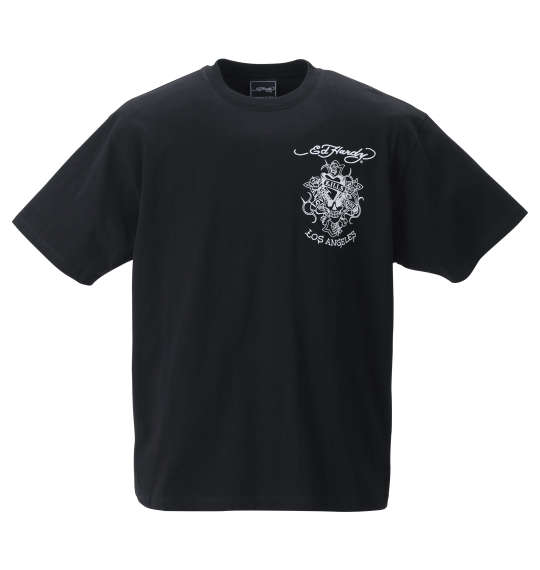 Ed Hardy 刺繍&プリント半袖Tシャツ ブラック×シルバー